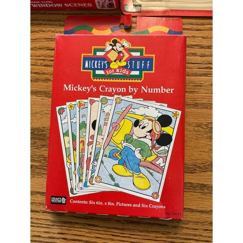 Vintage Disney Mickey Mouse Craft Kit Lot Paint by Number Window Cling Crayon